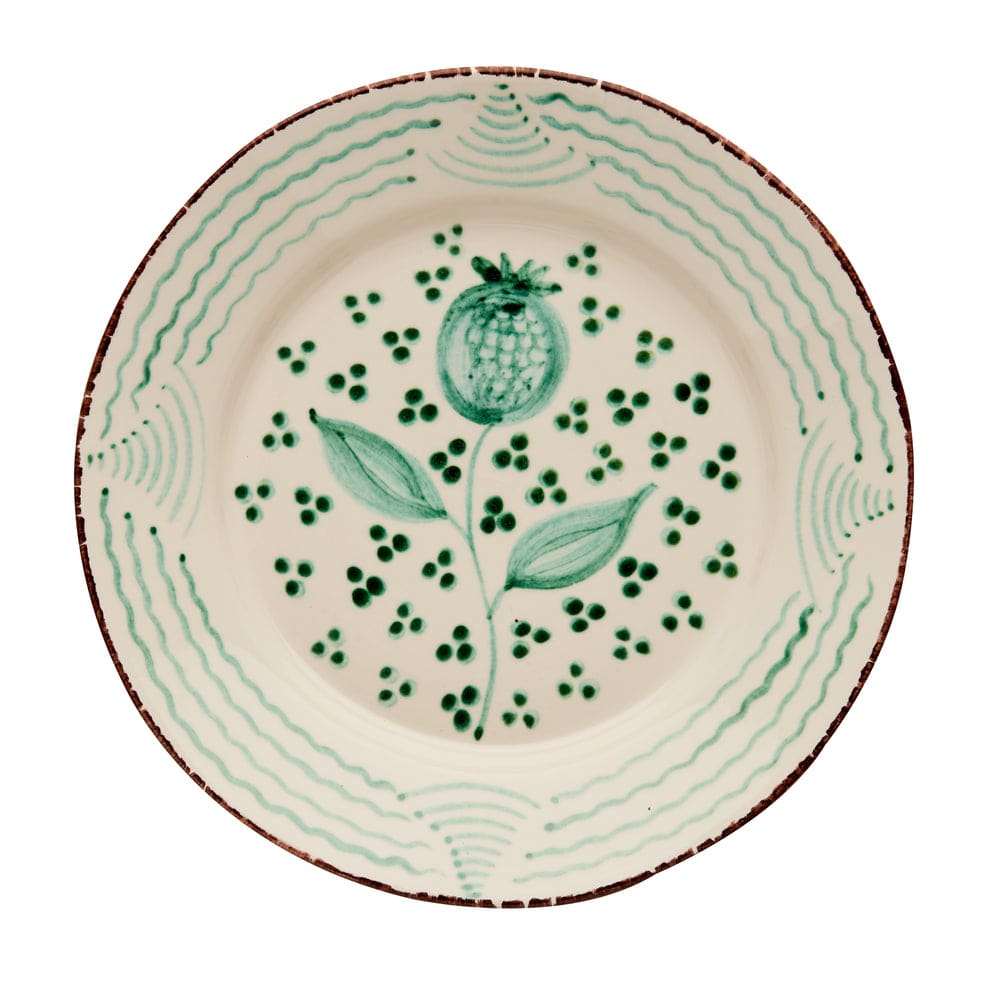 Casa Nuno Green and White Pomegranate/Waves Dinner Plate by Abigails
