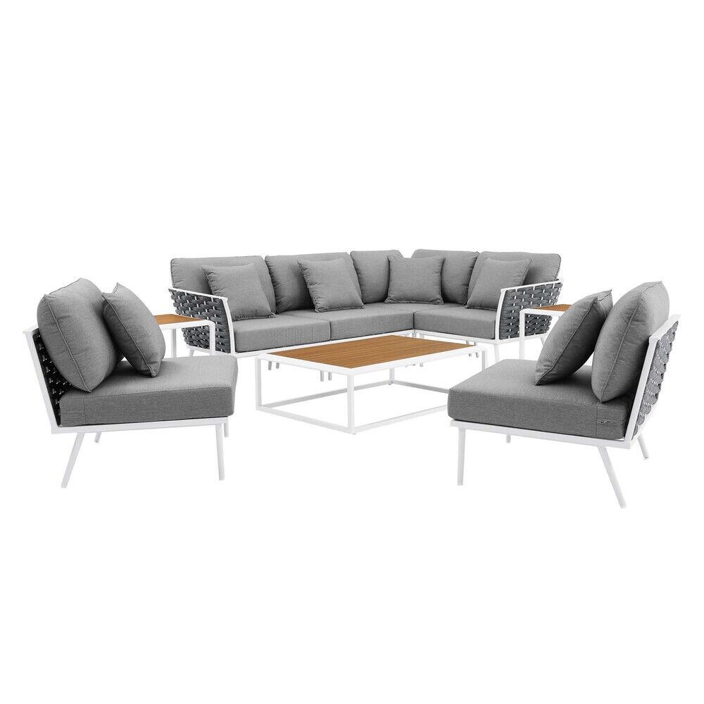 Stance 9 Piece Aluminum Outdoor Patio Aluminum Sectional Sofa Set in White Gray by Modway - Image 5