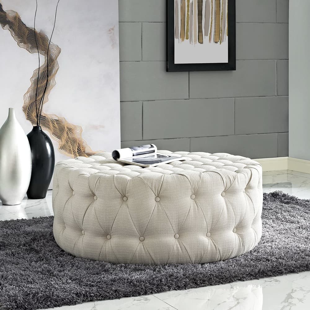 Amour Upholstered Fabric Ottoman in Beige by Modway - Image 4