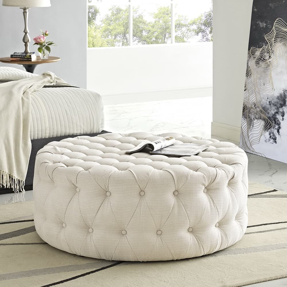 Amour Upholstered Fabric Ottoman in Beige by Modway - Image 5