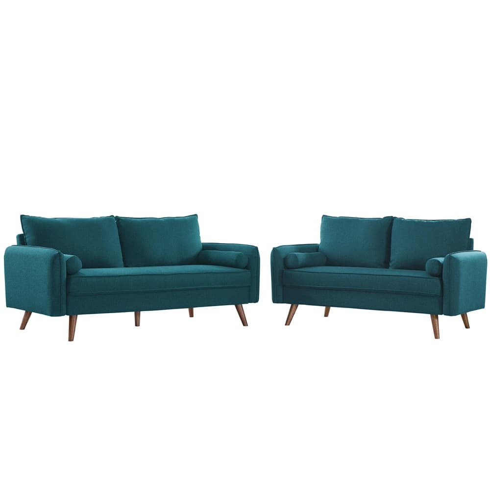 Revive Upholstered Fabric Sofa and Loveseat Set in Teal by Modway