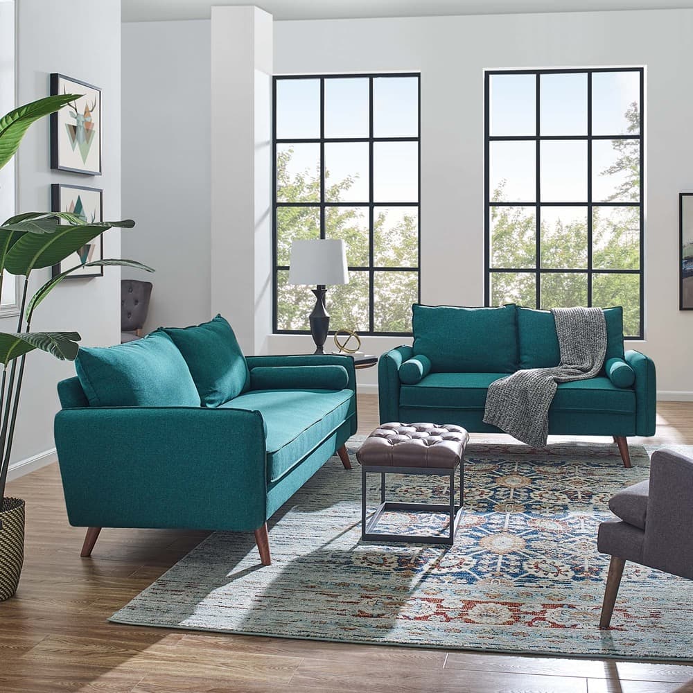 Revive Upholstered Fabric Sofa and Loveseat Set in Teal by Modway - Image 6