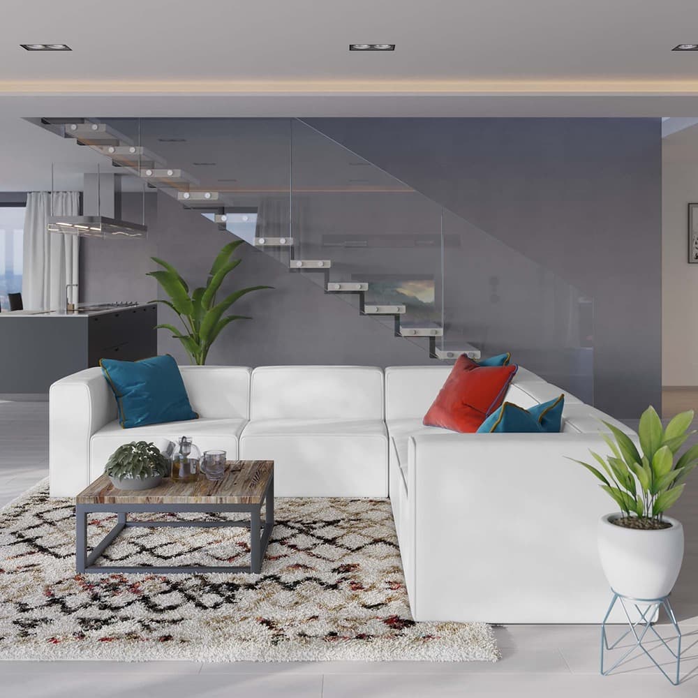 Mingle 5-Piece Vegan Leather Sectional Sofa in White by Modway - Image 13