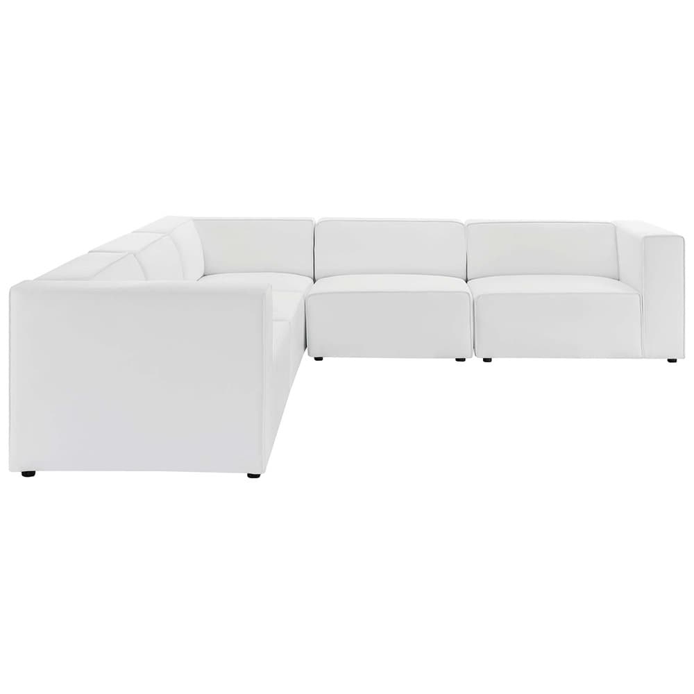 Mingle 5-Piece Vegan Leather Sectional Sofa in White by Modway - Image 2