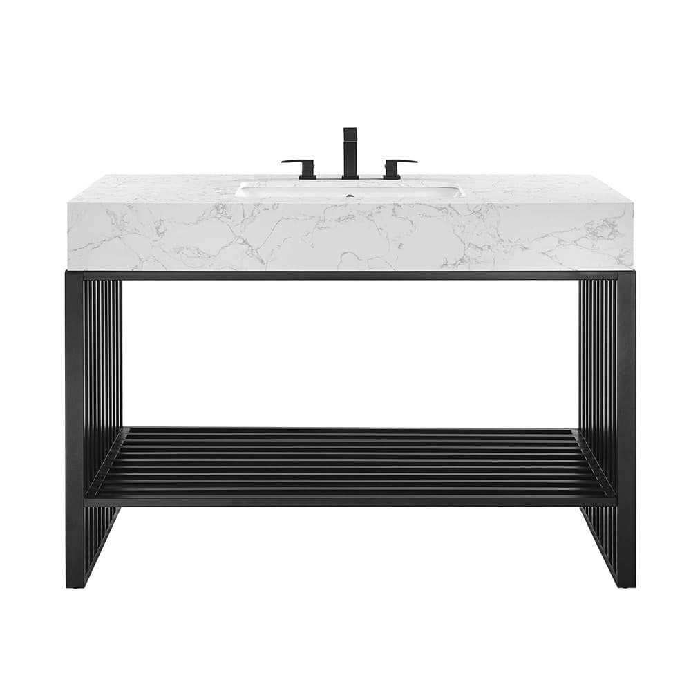 Gridiron 48" Bathroom Vanity in White Black by Modway - Image 4