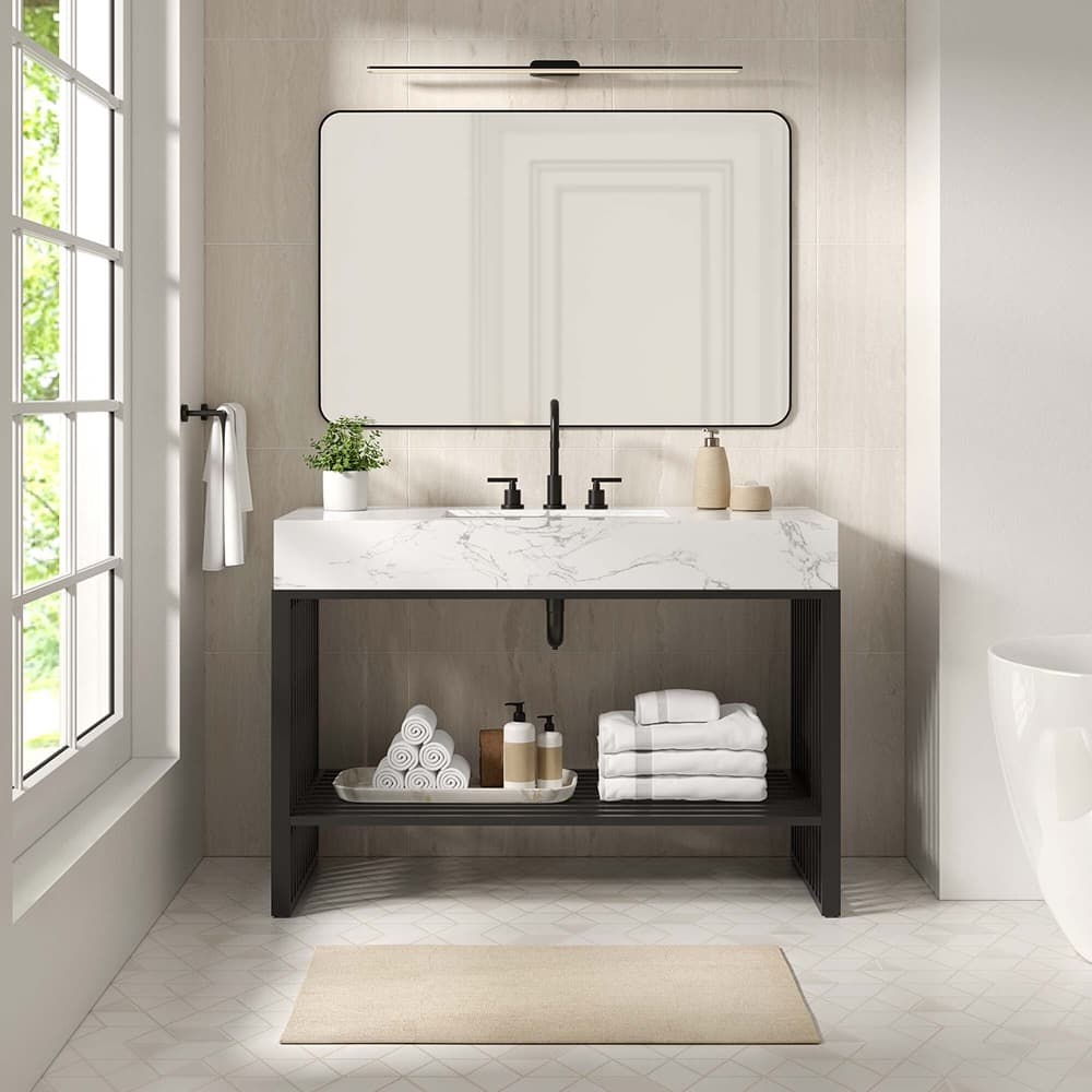 Gridiron 48" Bathroom Vanity in White Black by Modway - Image 8