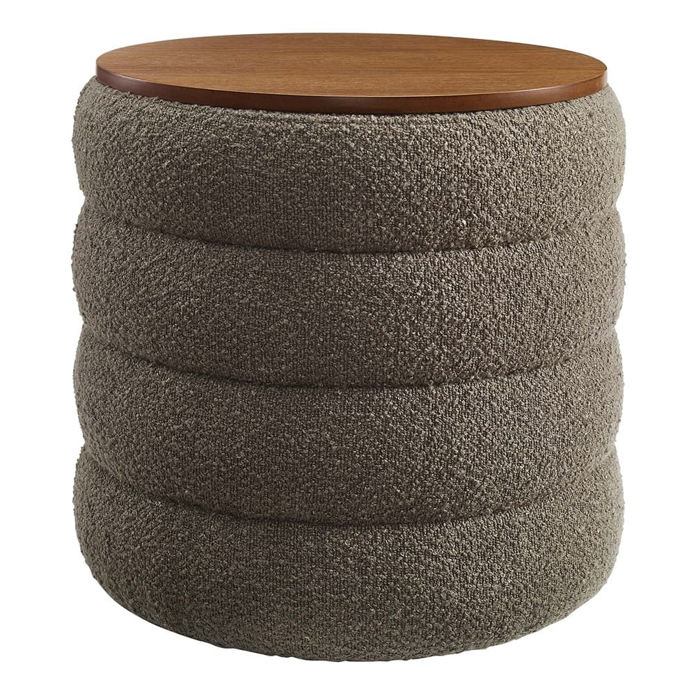 Mezzo Round Boucle Fabric Storage Ottoman in Pebble by Modway