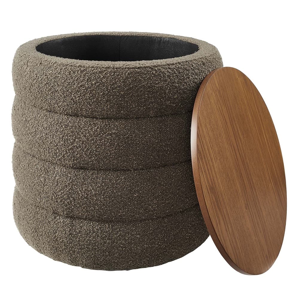 Mezzo Round Boucle Fabric Storage Ottoman in Pebble by Modway - Image 4