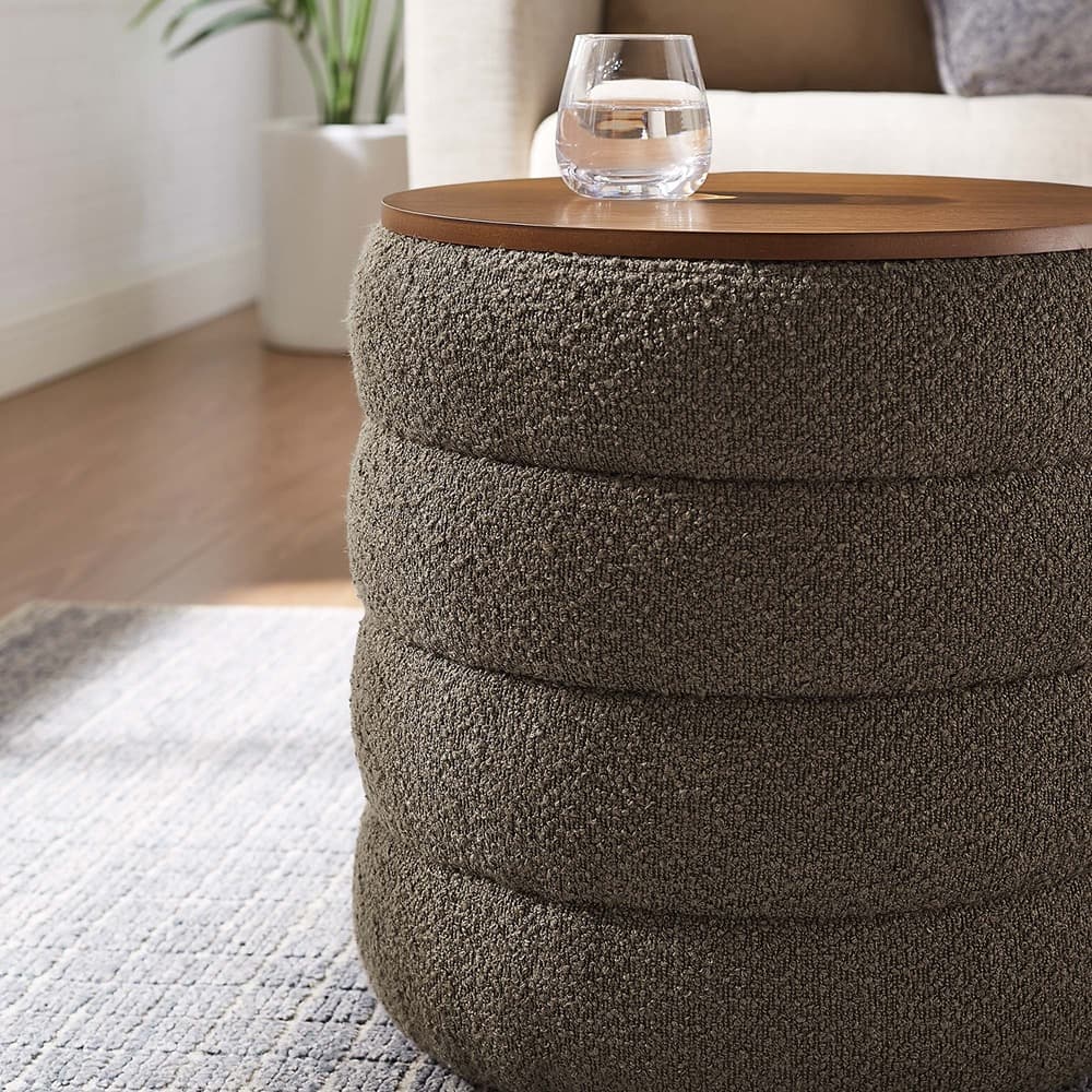 Mezzo Round Boucle Fabric Storage Ottoman in Pebble by Modway - Image 9