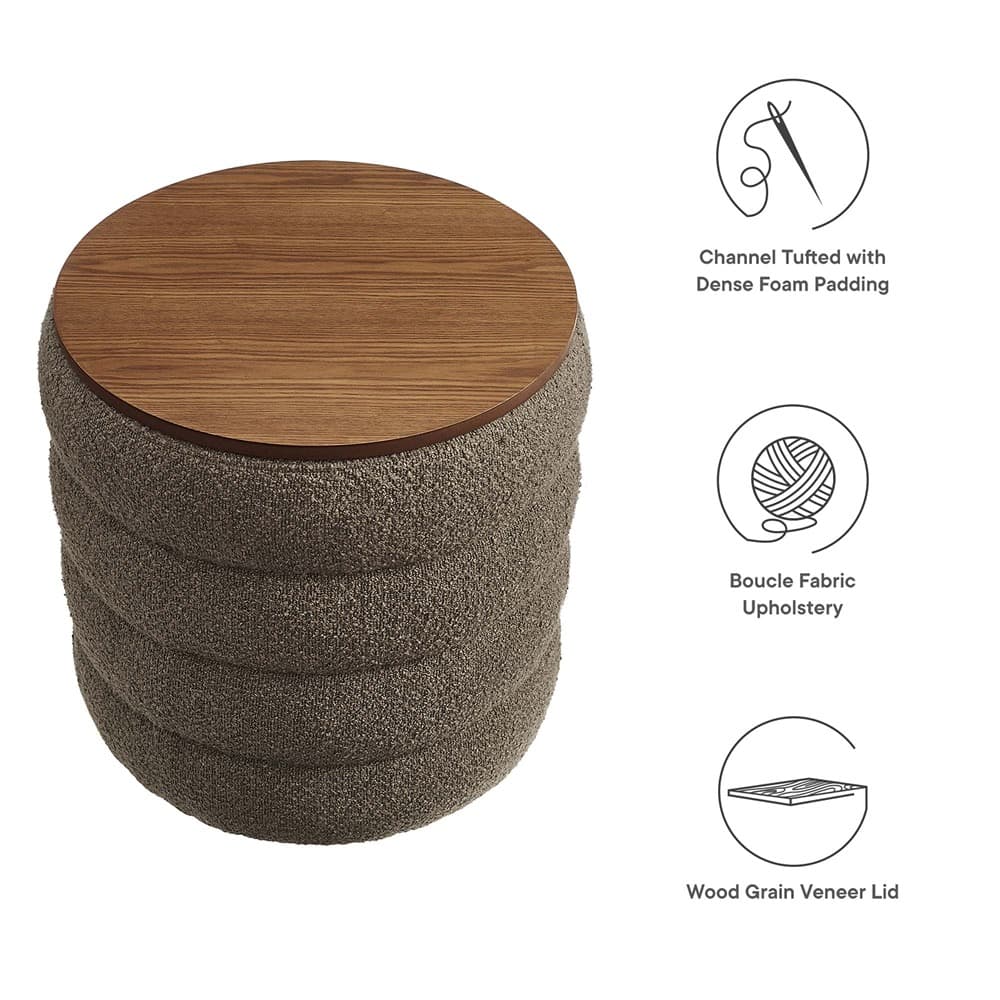Mezzo Round Boucle Fabric Storage Ottoman in Pebble by Modway - Image 2