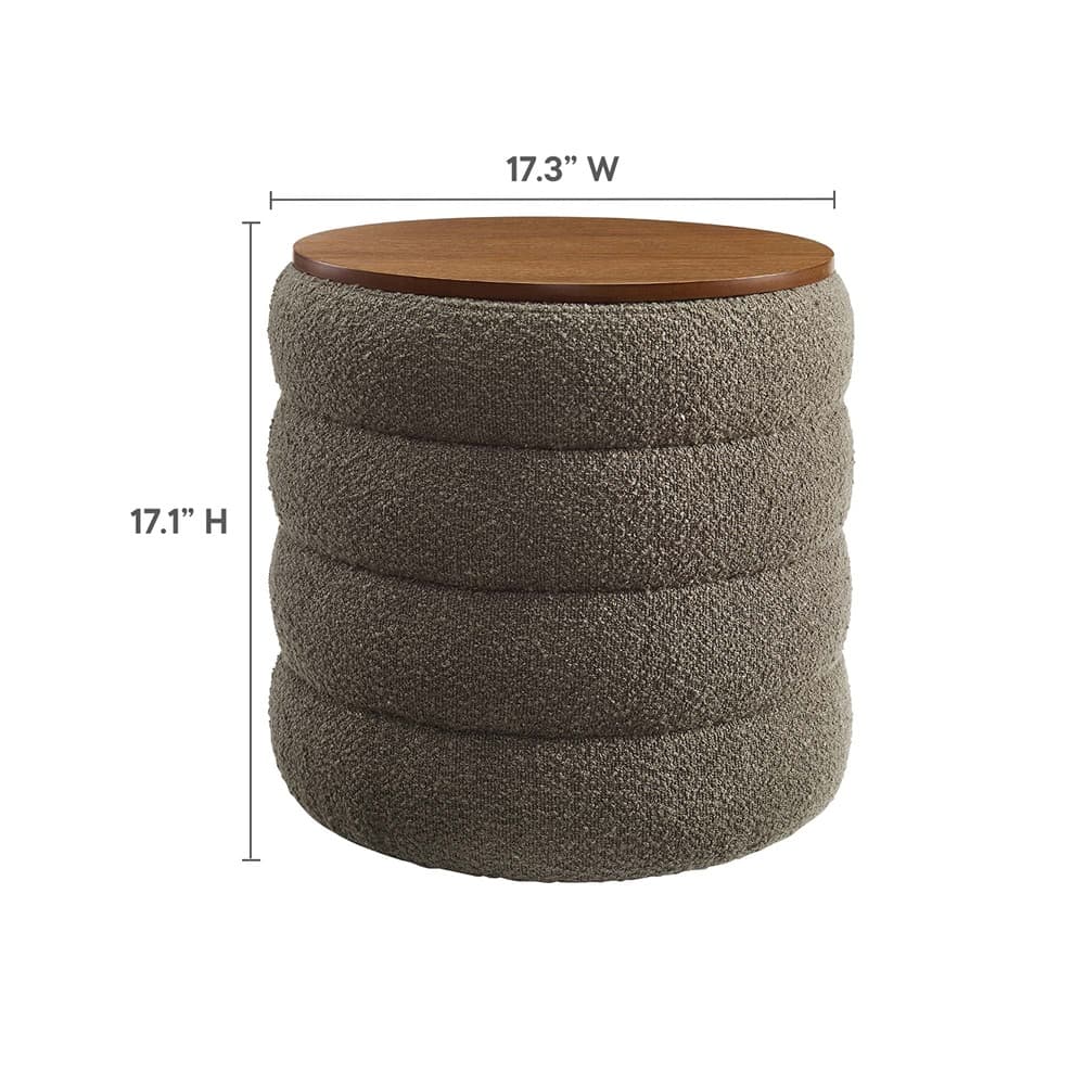Mezzo Round Boucle Fabric Storage Ottoman in Pebble by Modway - Image 3
