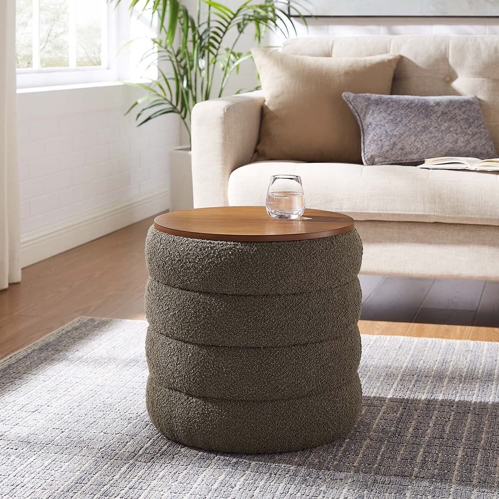 Mezzo Round Boucle Fabric Storage Ottoman in Pebble by Modway - Image 8