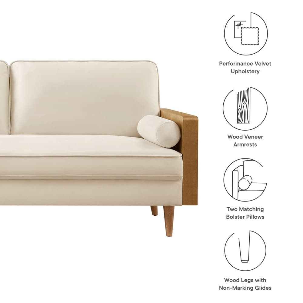 Kellan Performance Velvet Sofa in Walnut Alabaster by Modway - Image 3