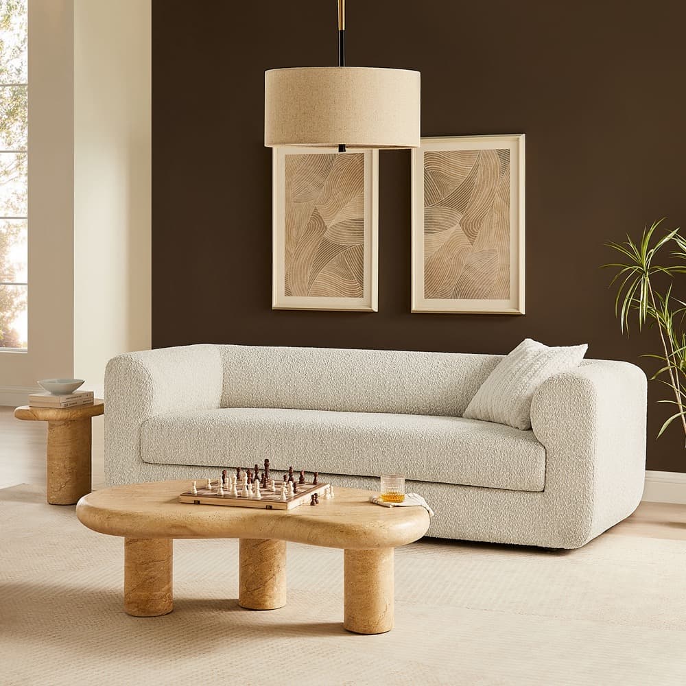 Leif 89" Boucle Upholstered Sofa in Pearl by Modway - Image 8