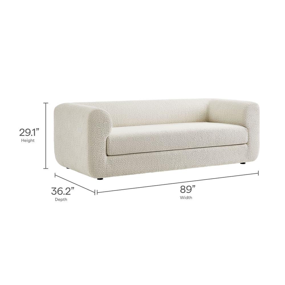 Leif 89" Boucle Upholstered Sofa in Pearl by Modway - Image 3