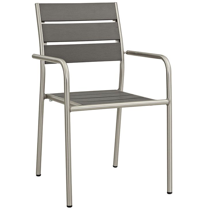 Shore Outdoor Patio Aluminum Dining Rounded Armchair in Silver and Gray by Modway - Image 2
