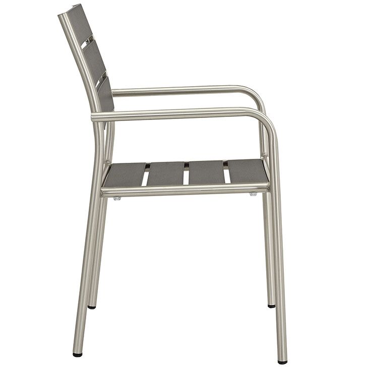 Shore Outdoor Patio Aluminum Dining Rounded Armchair in Silver and Gray by Modway - Image 3