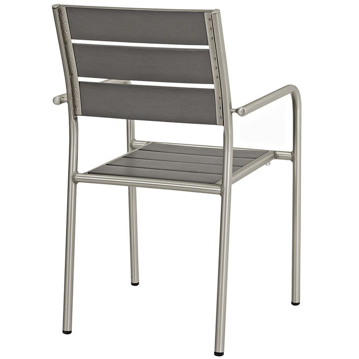 Shore Outdoor Patio Aluminum Dining Rounded Armchair in Silver and Gray by Modway - Image 4