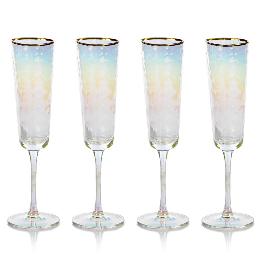 Aperitivo Triangular Luster Champagne Flute with Gold Rim Set of 4 by Zodax