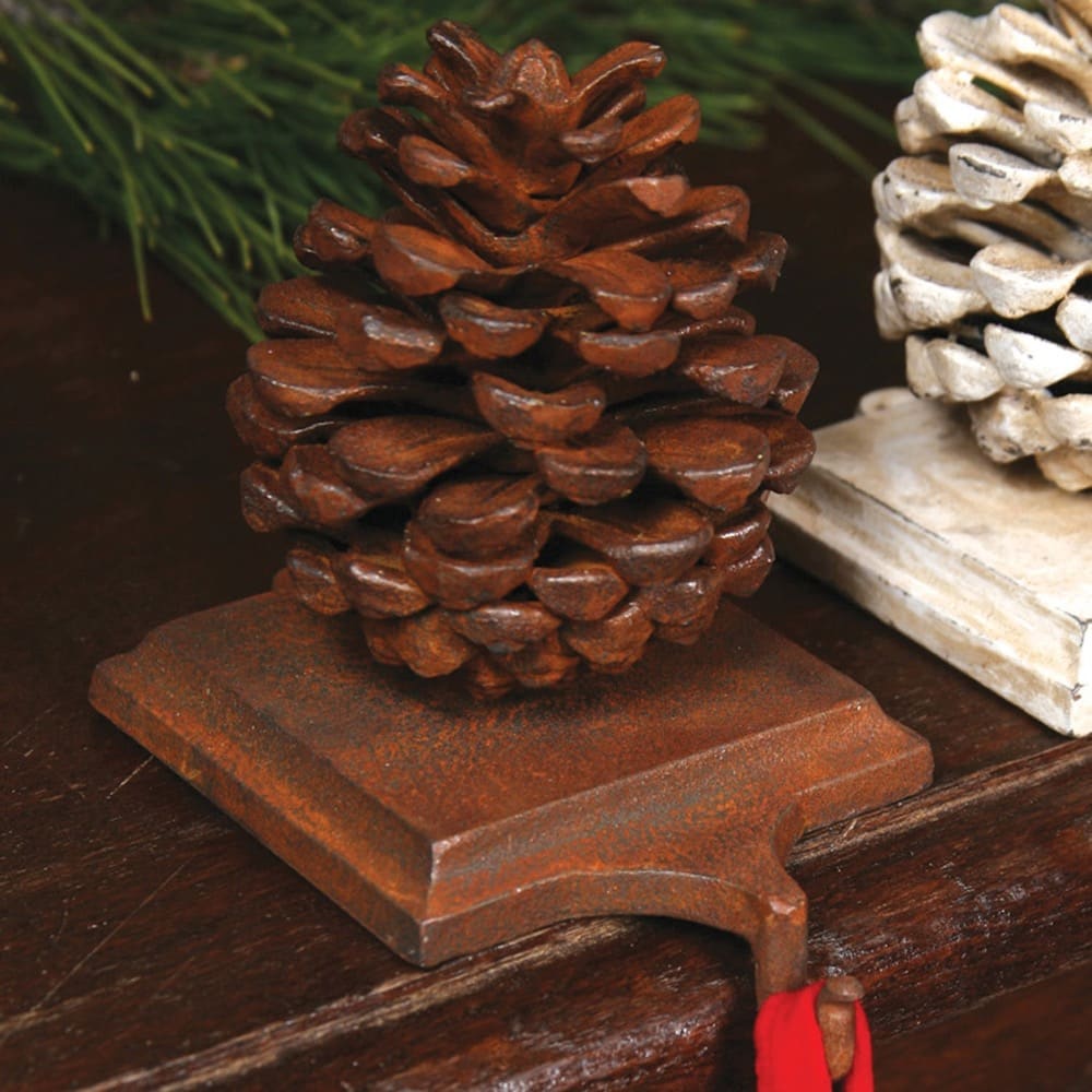 Cast Iron Rust Pinecone Stocking Holder by HomArt - Image 3
