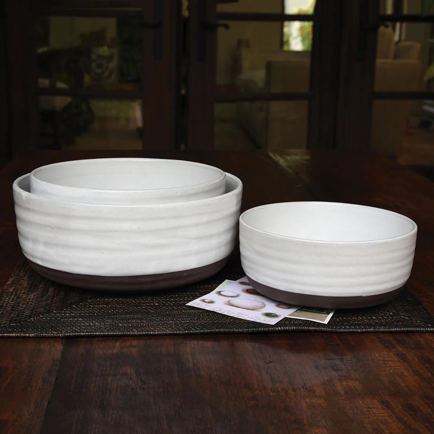 Liam Partial Glaze Ceramic Serving Bowls Set of 3 by HomArt