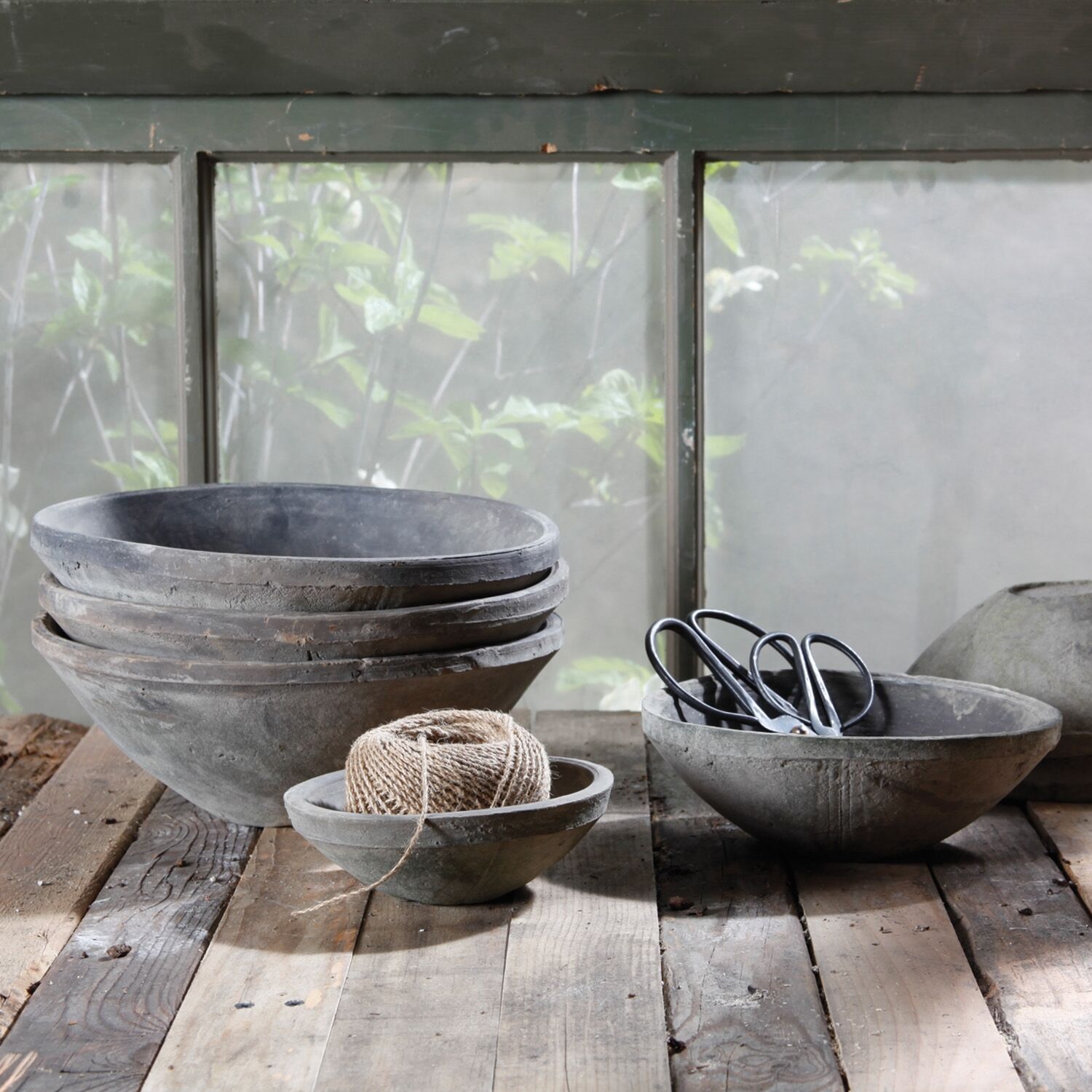 Small Moss Grey Rustic Terra Cotta Bowl Set of 3 by HomArt - Image 2