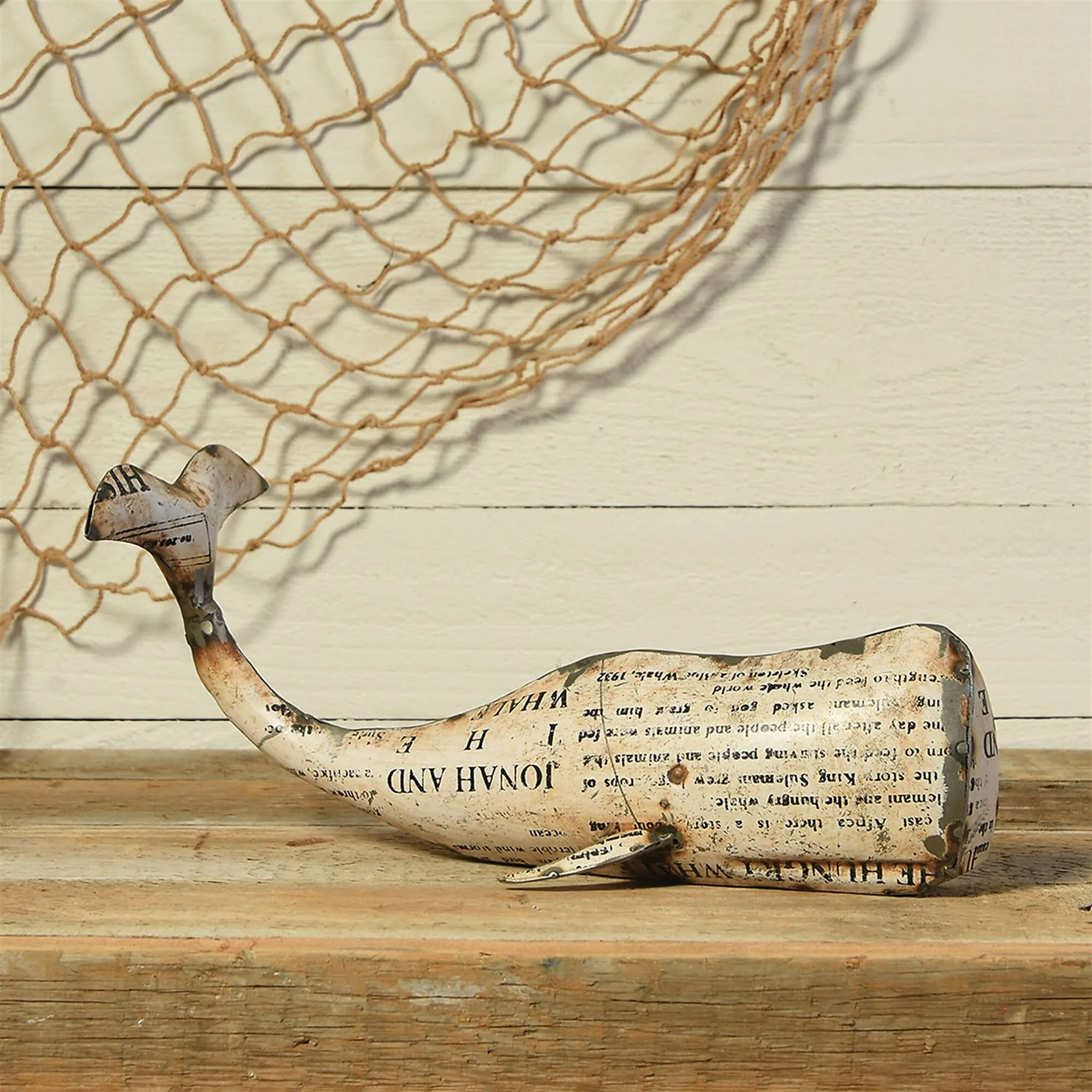 Large White Reclaimed Metal Whale by HomArt