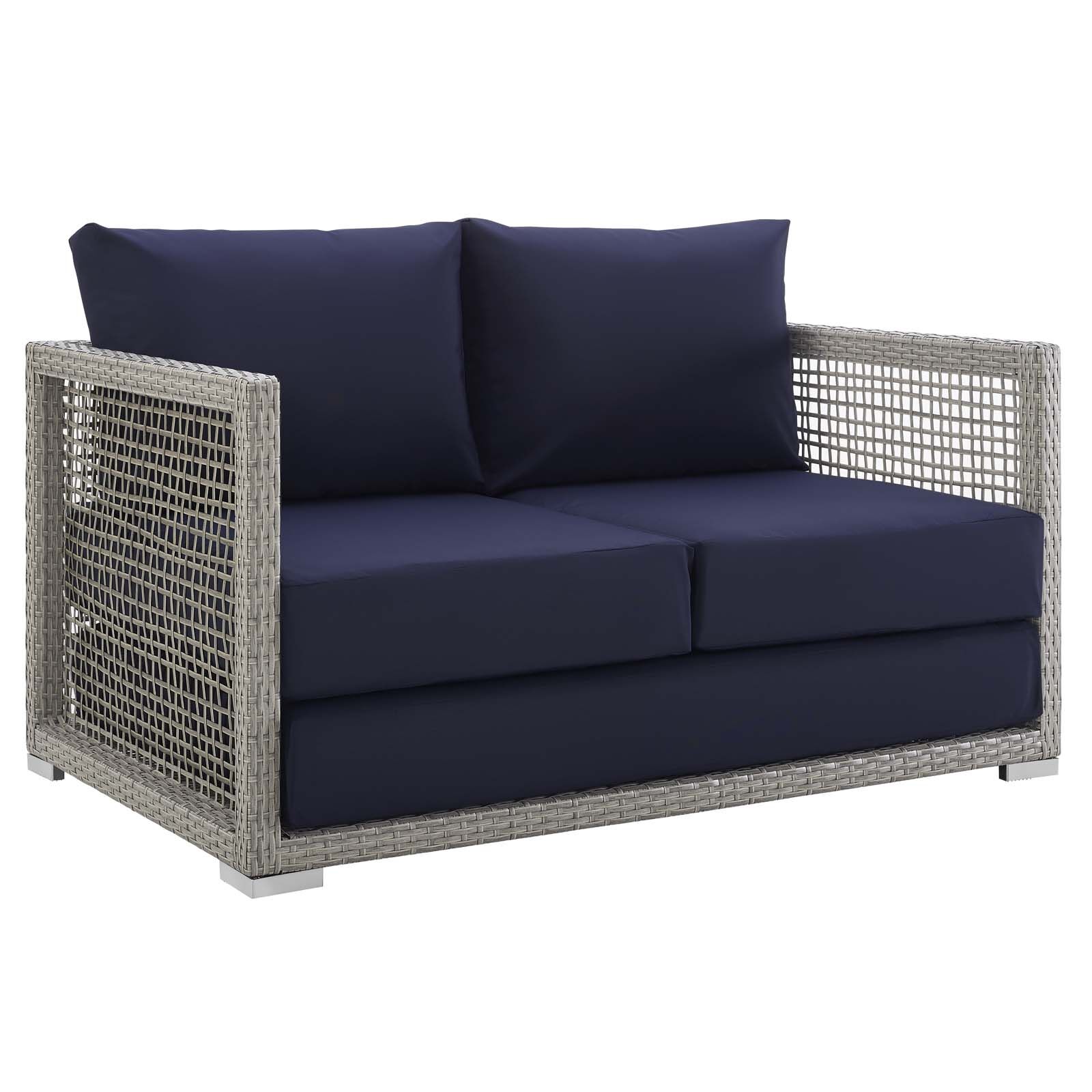 Aura Outdoor Patio Wicker Rattan Loveseat in Navy and Gray by Modway - Image 2