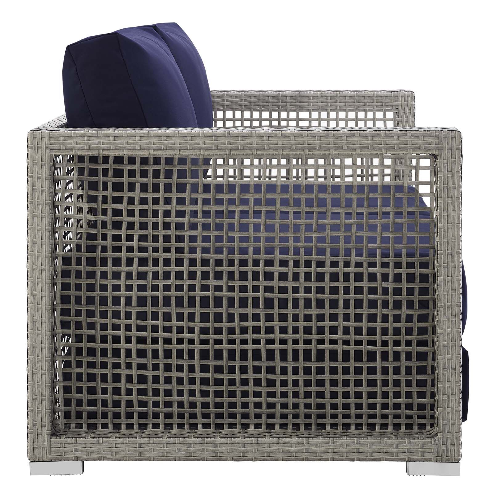 Aura Outdoor Patio Wicker Rattan Loveseat in Navy and Gray by Modway - Image 3