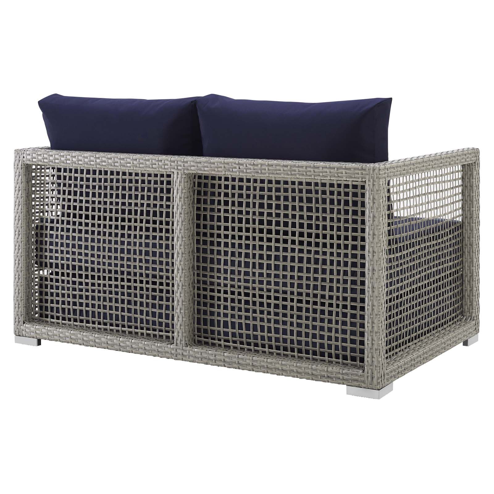 Aura Outdoor Patio Wicker Rattan Loveseat in Navy and Gray by Modway - Image 4