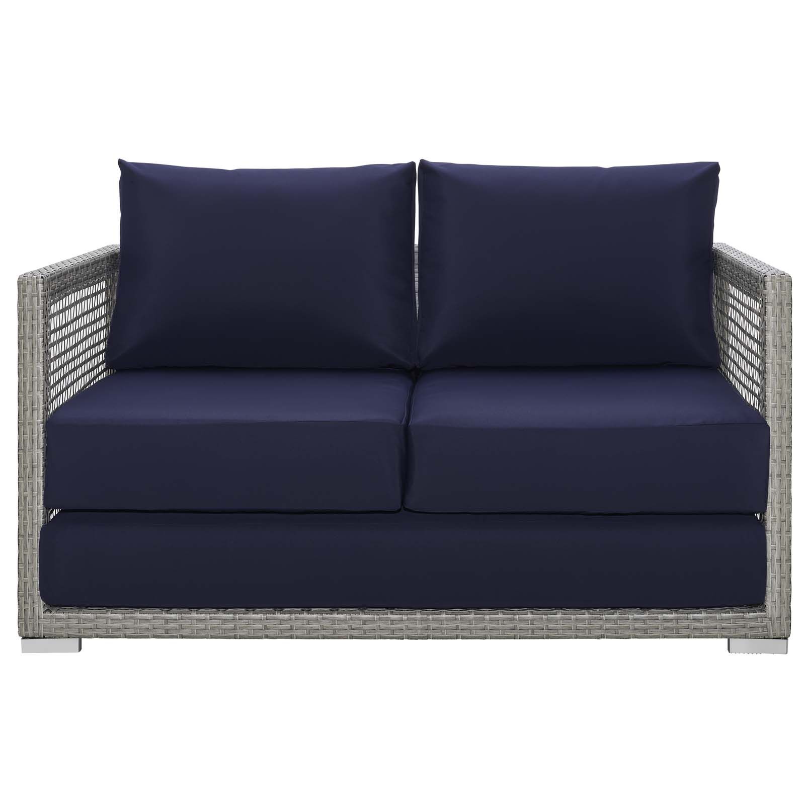 Aura Outdoor Patio Wicker Rattan Loveseat in Navy and Gray by Modway - Image 5