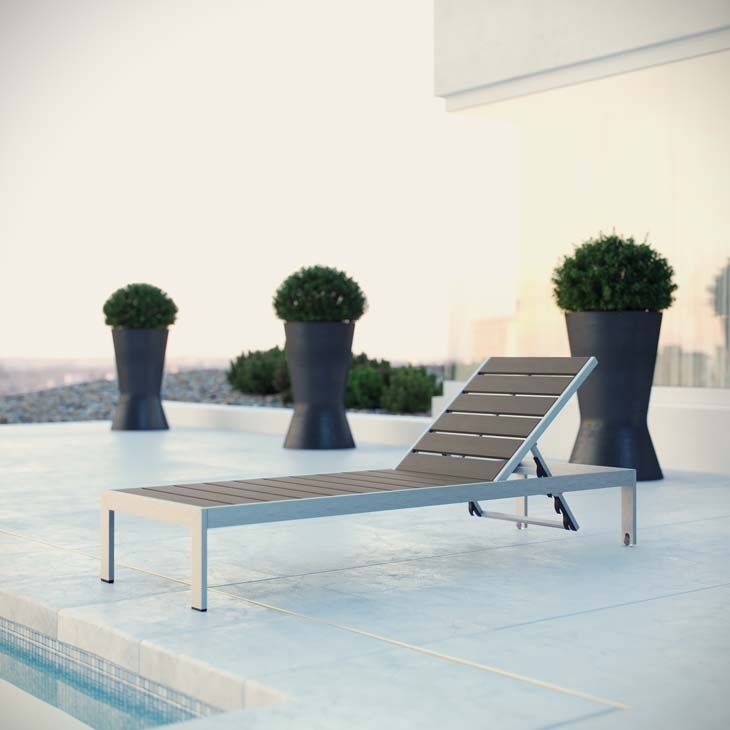 Shore Outdoor Patio Aluminum Chaise in Silver and Gray by Modway