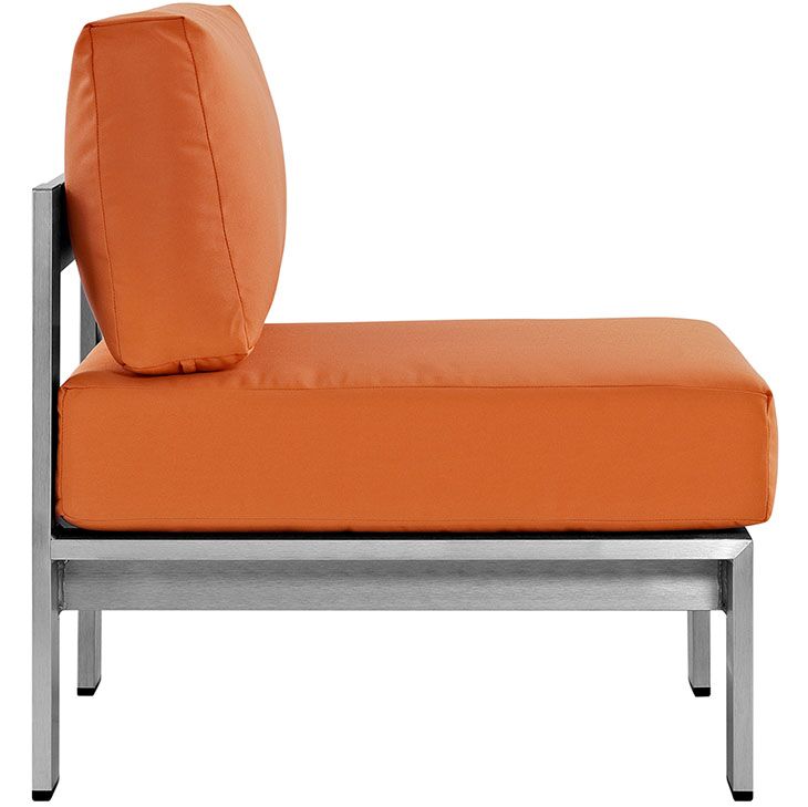 Shore Armless Outdoor Patio Aluminum Chair in Silver and Orange by Modway - Image 3