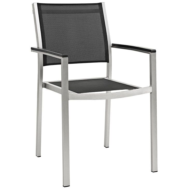 Shore Outdoor Patio Aluminum Dining Chair in Silver and Black by Modway - Image 2