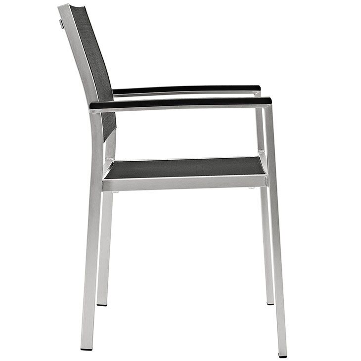 Shore Outdoor Patio Aluminum Dining Chair in Silver and Black by Modway - Image 3