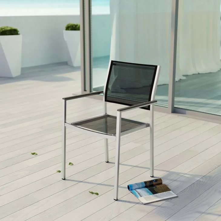Shore Outdoor Patio Aluminum Dining Chair in Silver and Black by Modway