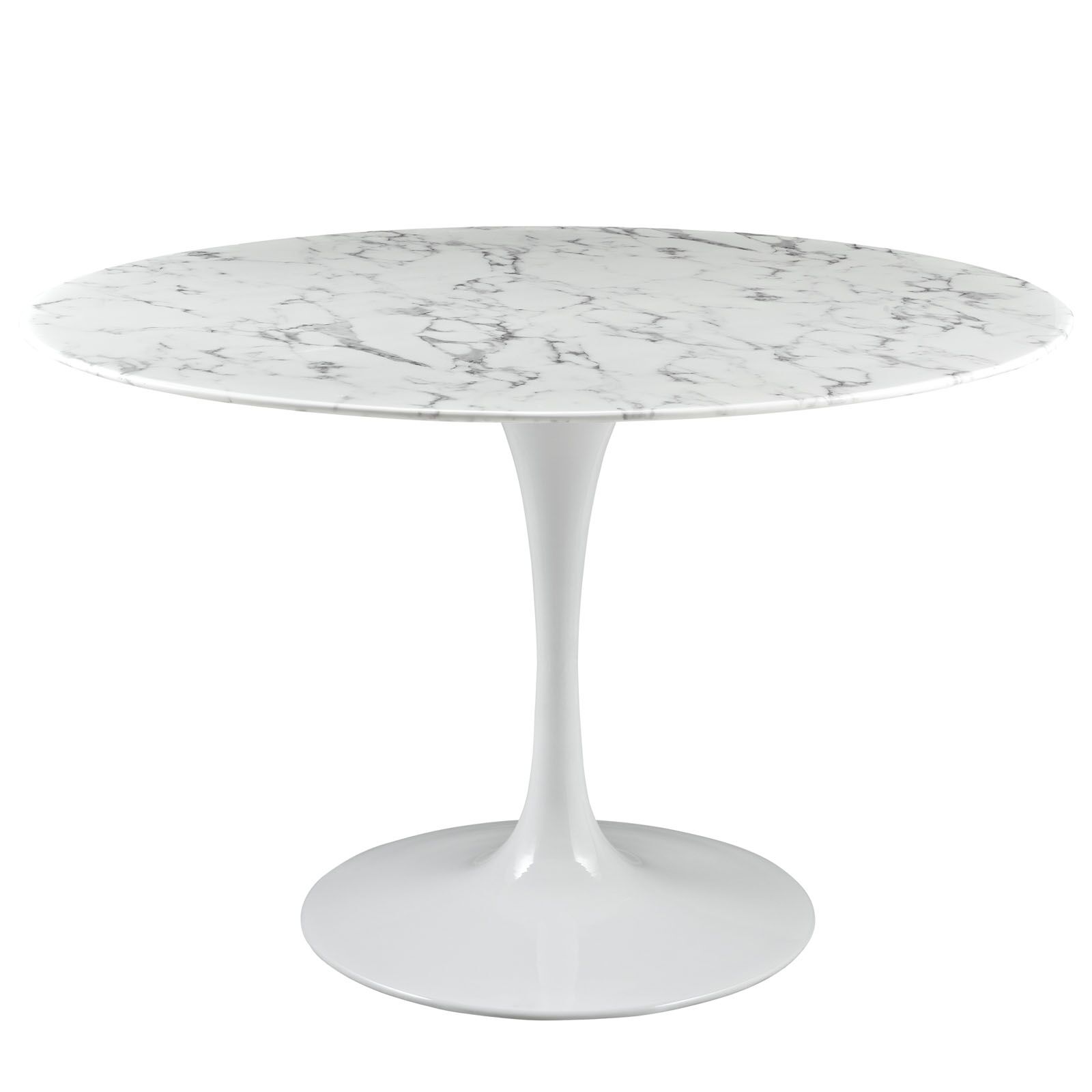 Lippa 47" Round Artificial Marble Dining Table in White by Modway