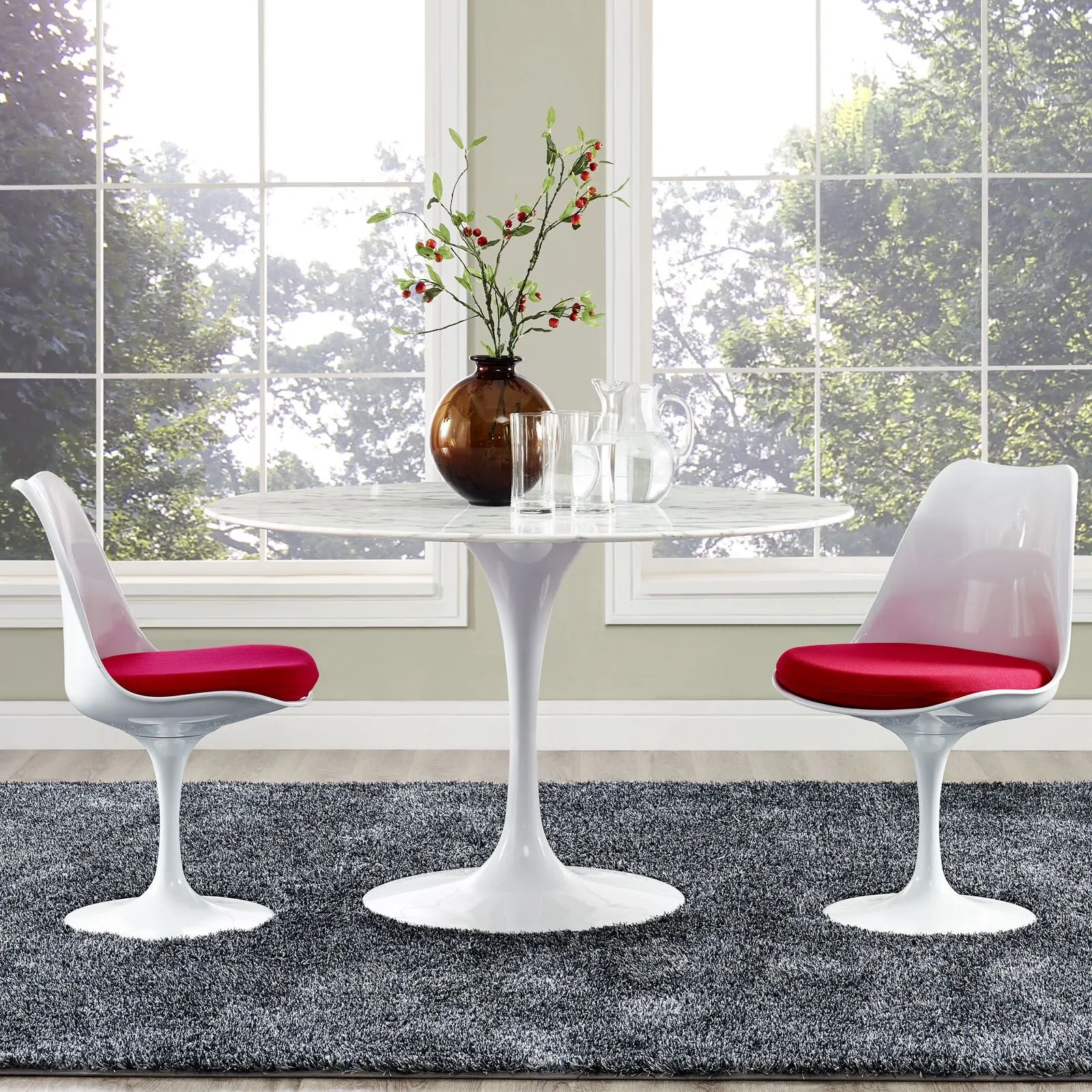 Lippa 47" Round Artificial Marble Dining Table in White by Modway - Image 2