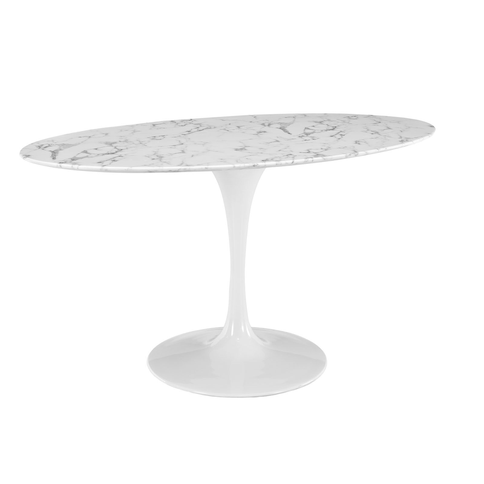 Lippa 60" Oval Artificial Marble Dining Table in White by Modway - Image 3