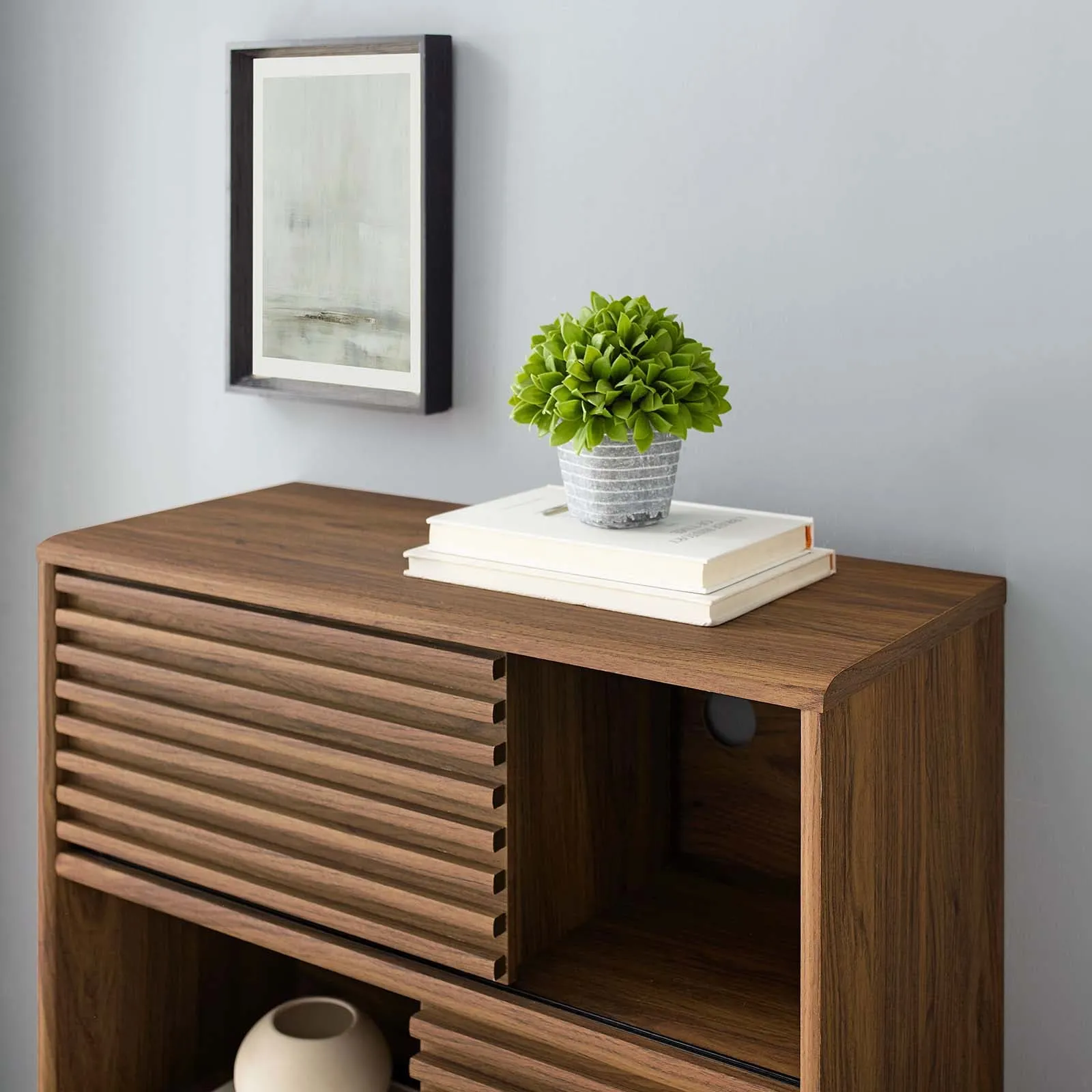 Render Three-Tier Display Storage Cabinet Stand in Walnut by Modway - Image 7