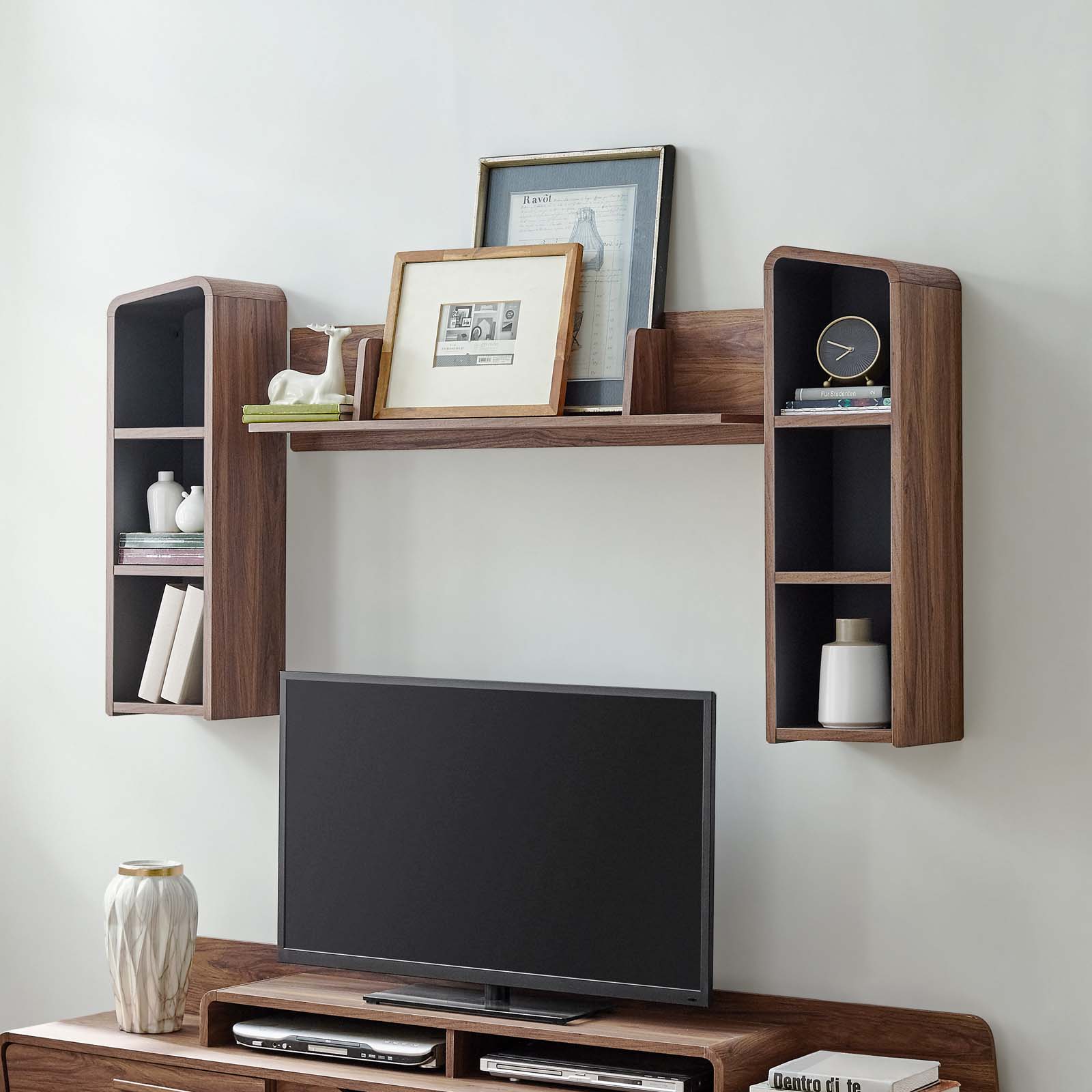 Omnistand Wall Mounted Shelves in Walnut and Gray by Modway - Image 2