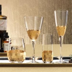 Vitorrio Cut Glass Red Wine Glass with Gold Leaf Set of 4 by Zodax - Image 2