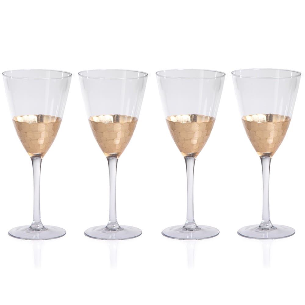 Vitorrio Cut Glass Red Wine Glass with Gold Leaf Set of 4 by Zodax