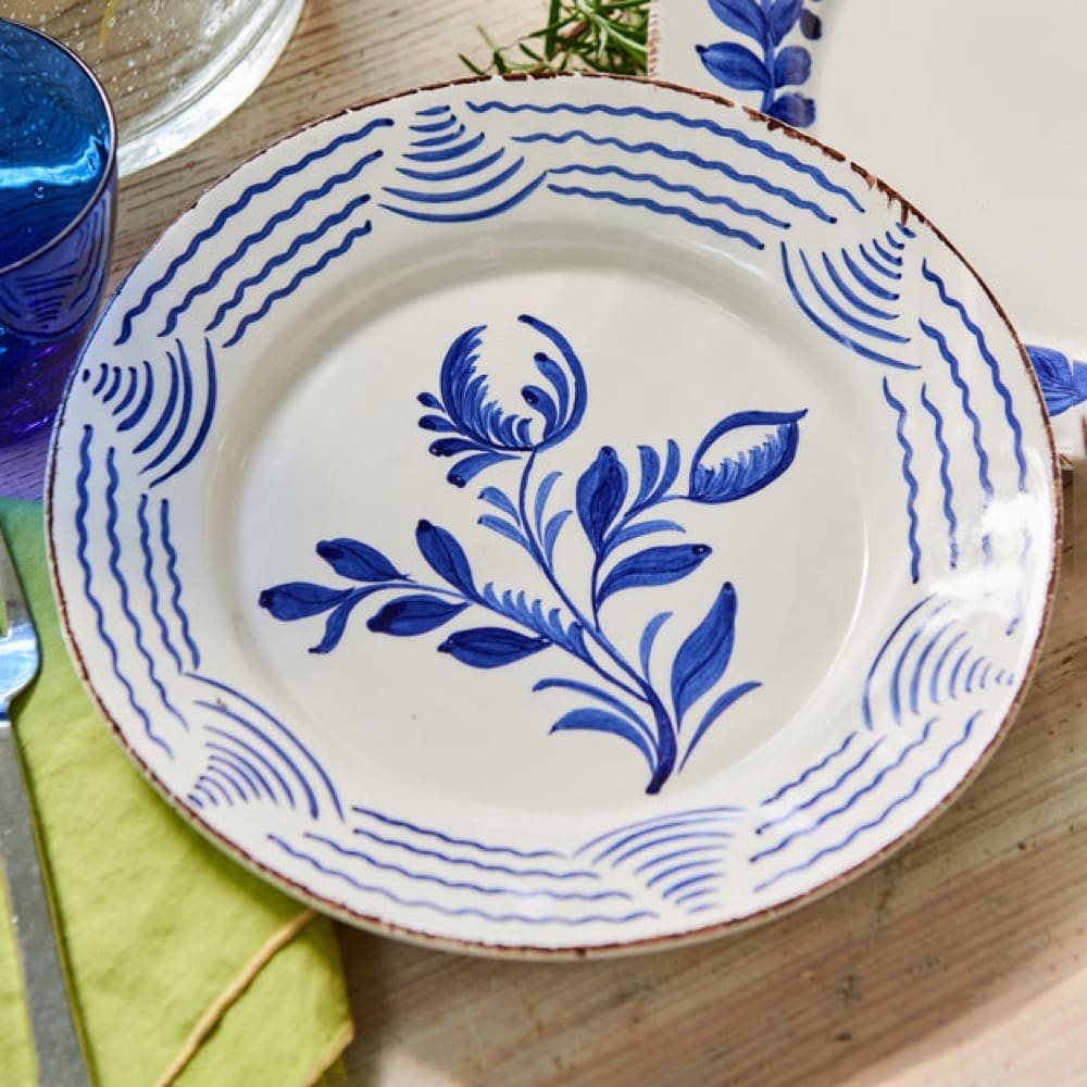 Casa Nuno Blue and White Flowers/Shells Dinner Plate by Abigails