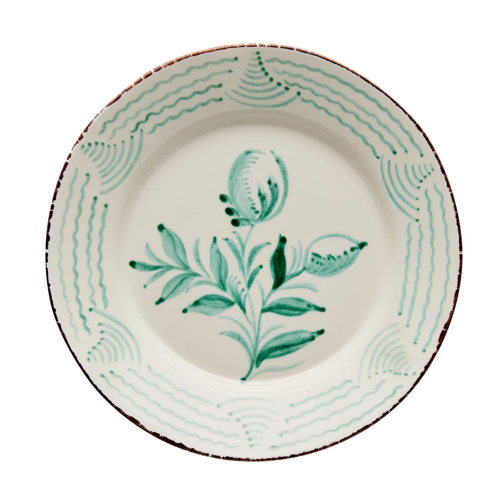 Casa Nuno Green and White Flowers/Waves Dinner Plate by Abigails