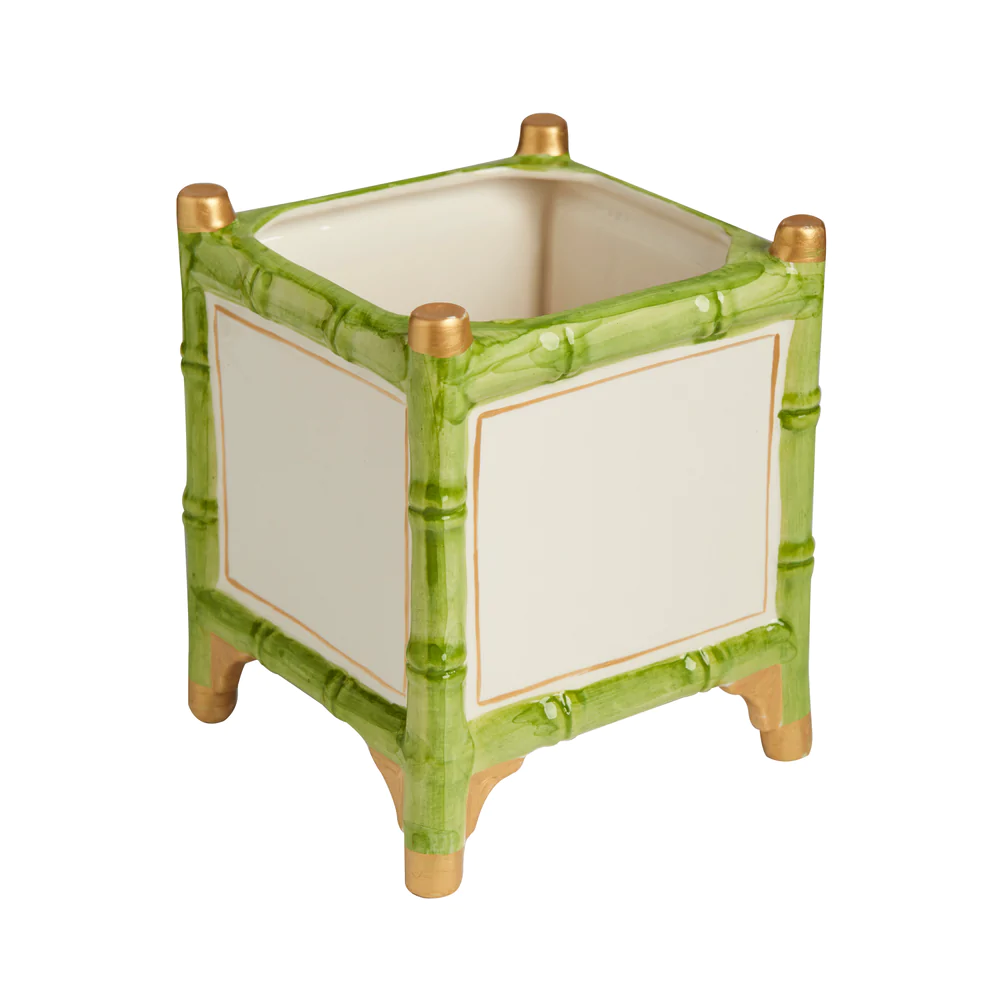 Small Green and Gold Bamboo Cachepot by Abigails