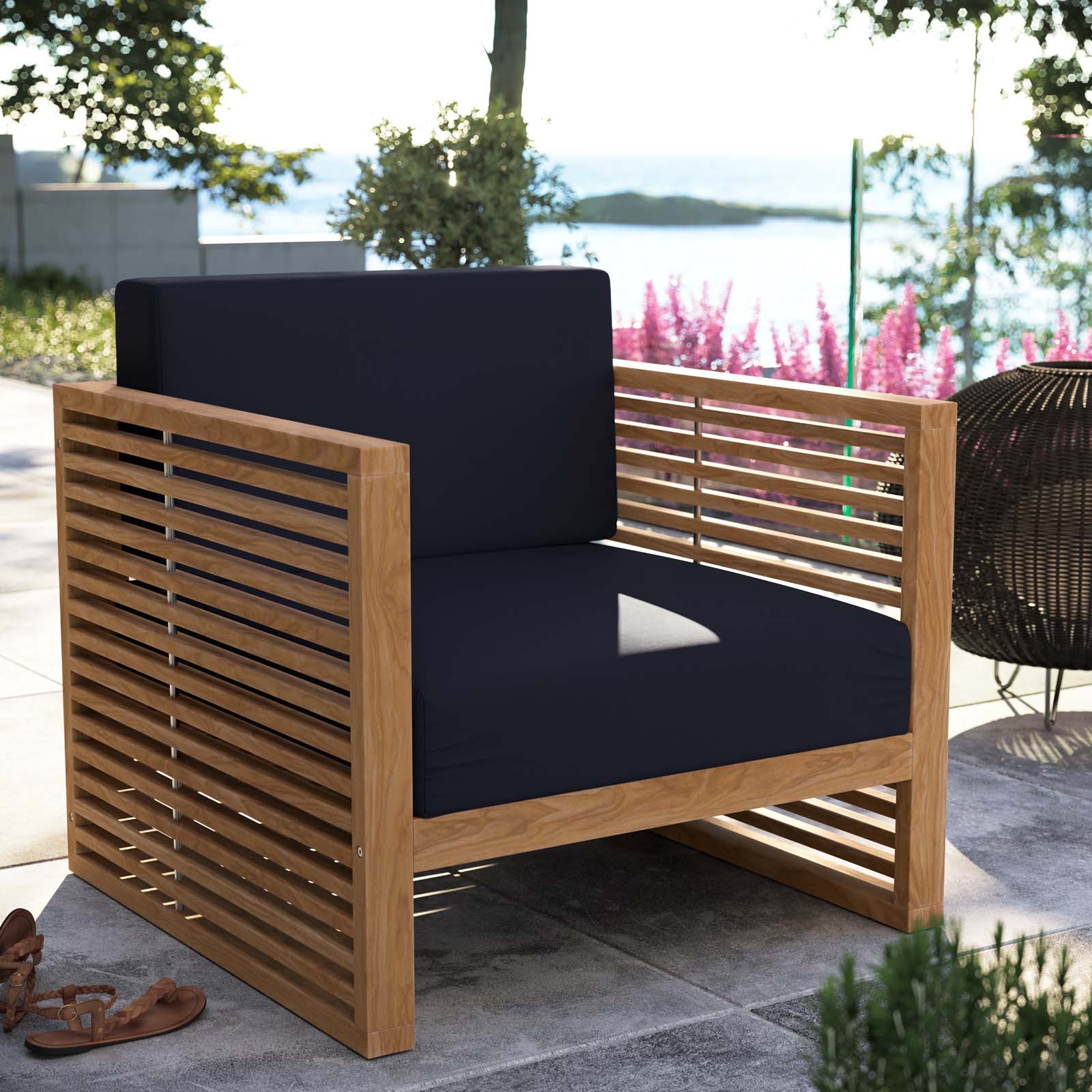 Carlsbad Teak Wood Outdoor Patio Armchair Natural/Navy by Modway - Image 8