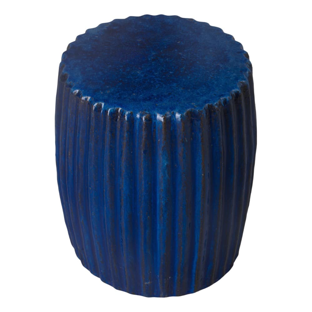 Pleated Round Blue Ceramic Garden Stool by Emissary - Image 3