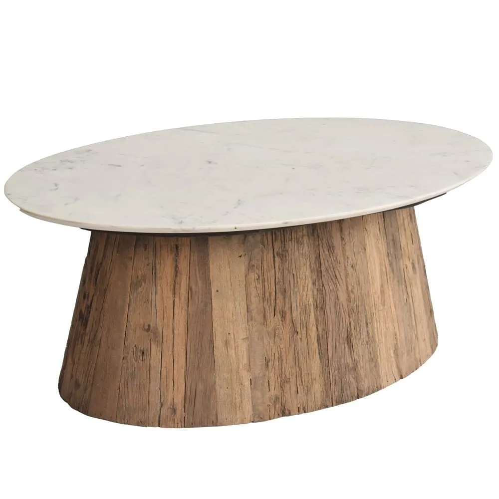 Oval Wood Coffee Table with Marble Top by BIDKhome