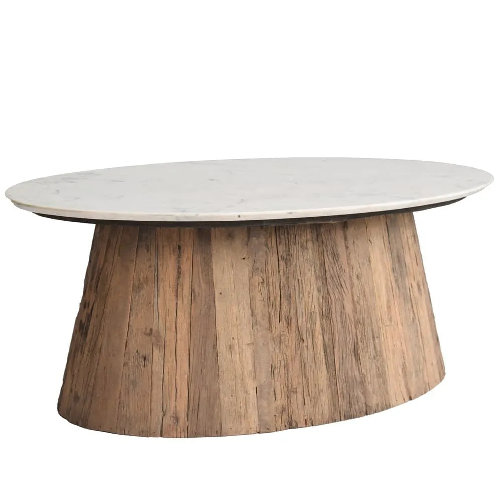 Oval Wood Coffee Table with Marble Top by BIDKhome - Image 4
